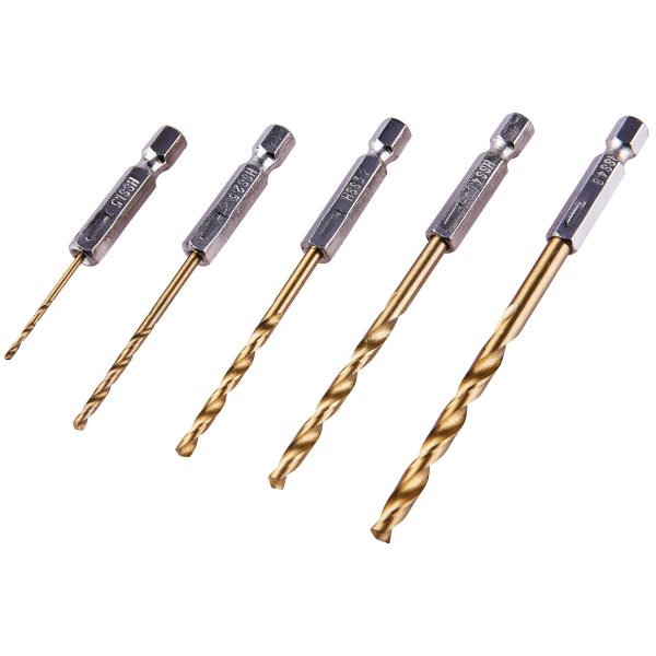 AMTECH 1/4 INCH TIN COATED DRILL BIT SET 5/PCS