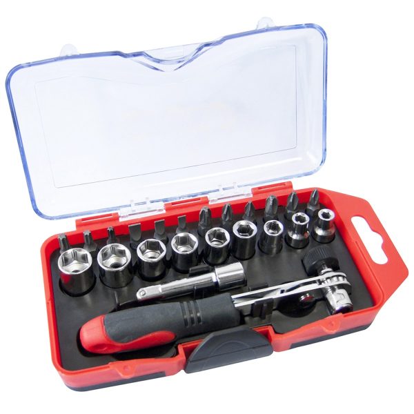 AMTECH OFFSET RATCHET HANDLE BIT & SOCKET SET 23/PCS