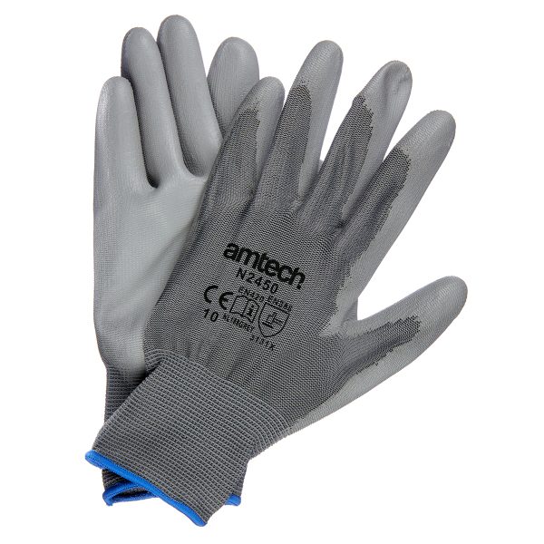 AMTECH LIGHT DUTY PU COATED PALM GLOVES GREY XL - SIZE: 10