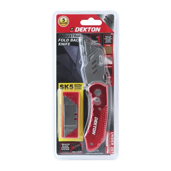 DEKTON INDUSTRIAL FOLDING LOCK BACK UTILITY KNIFE WITH 5 BLADE