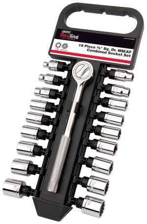 DRAPER REDLINE 68928 3/8-INCH SQUARE DRIVE MM/AF COMBINED SOCKET SET (18-PIECE)