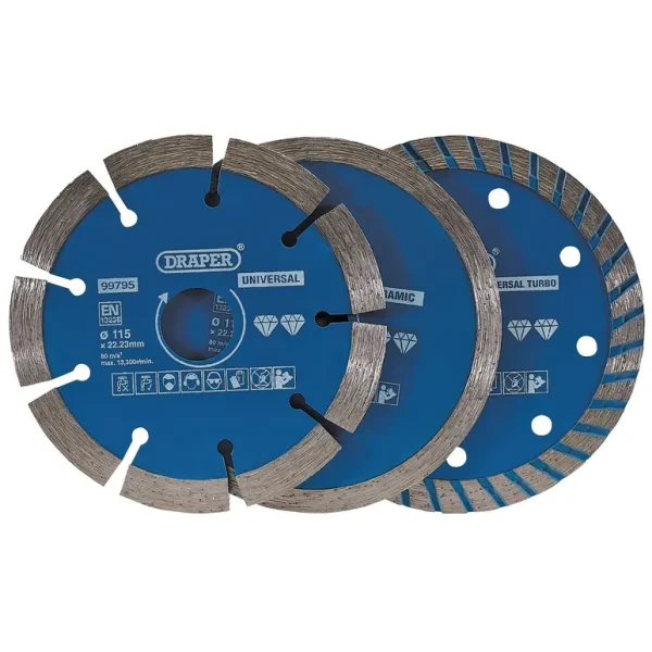 DRAPER 99795 DIAMOND BLADE SET 115MM X 22.23MM PACK OF 3