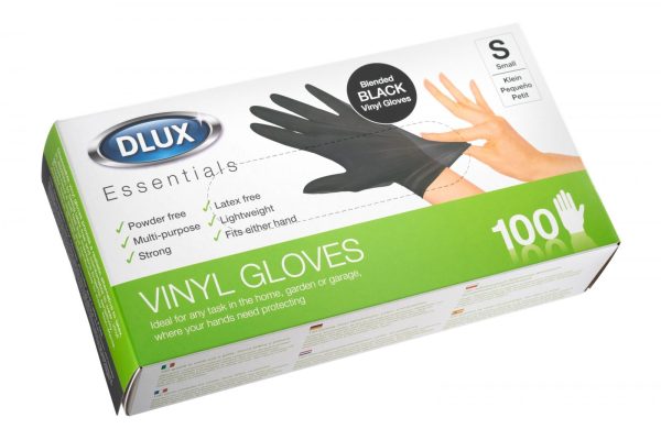 DLUX ESSENTIALS BLENDED BLACK VINYL GLOVES SMALL PACK OF 100