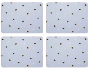 SABICHI 4 FLORAL BEES PLACEMATS AND 4 COASTERS SET