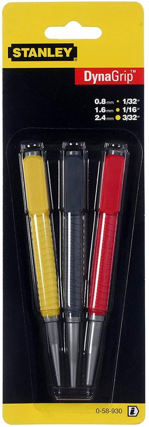 STANLEY DYNAGRIP NAIL PUNCH SET - 0.8 1.6 2.4MM PACK OF 3