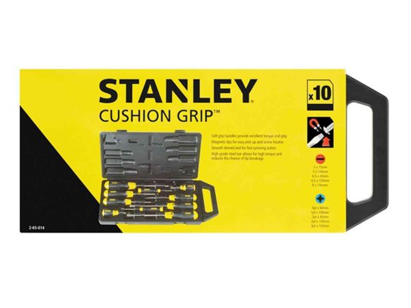 STANLEY CUSHION GRIP SCREWDRIVER SET FLARED / POZI 10 PIECE