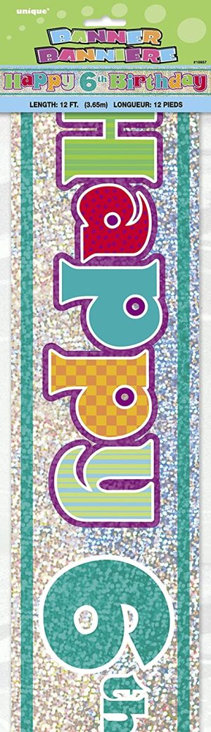 UNIQUE PARTY 6TH BIRTHDAY HOLOGRAPHIC FOIL PARTY BANNER 12FT - MULTICOLOUR