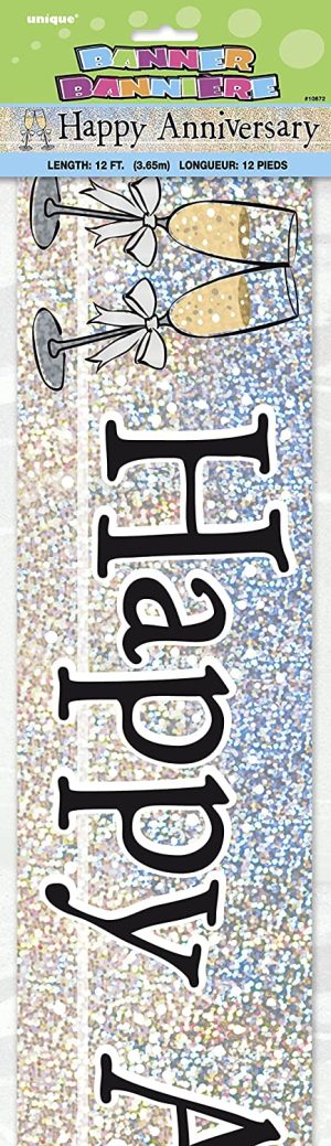 UNIQUE PARTY HAPPY ANNIVERSARY CHAMPAGNE GLASS HOLOGRAPHIC FOIL PARTY BANNER 12FT -