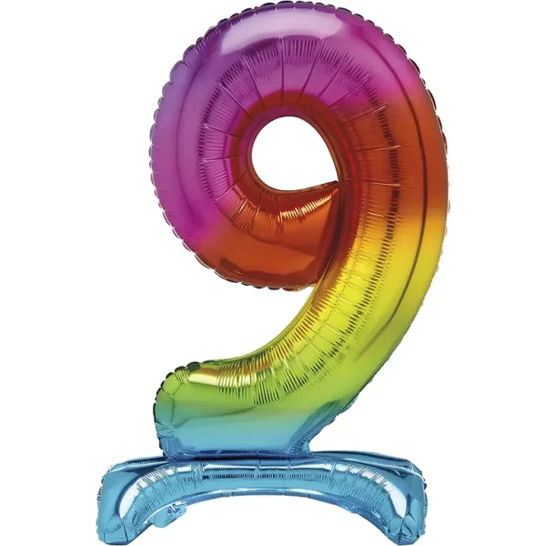 UNIQUE PARTY GIANT STANDING FOIL NUMBER 9 BALLOON 76 CM - RAINBOW