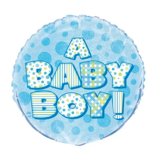 UNIQUE PARTY SHOWER BABY BOY HOLOGRAPHIC ROUND FOIL BALLOON 18 INCH - BLUE