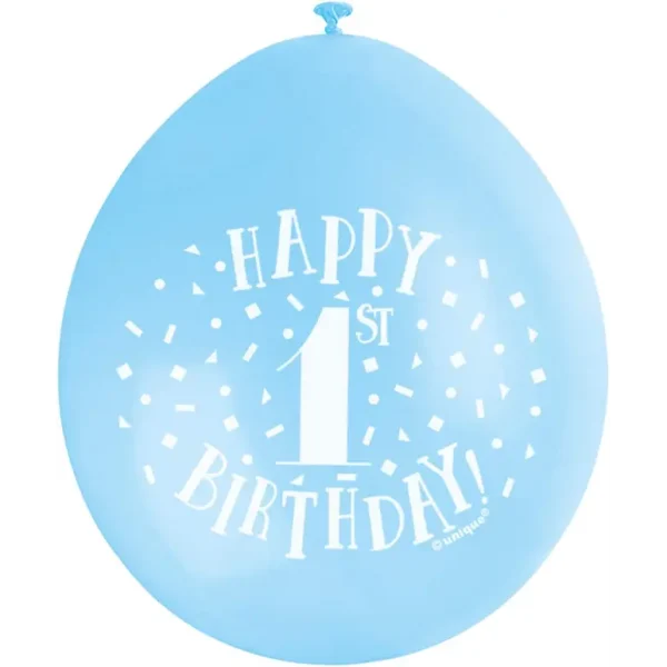 UNIQUE PARTY HAPPY 1ST BIRTHDAY LATEX BALLOONS 9 PACK OF 10 - BLUE