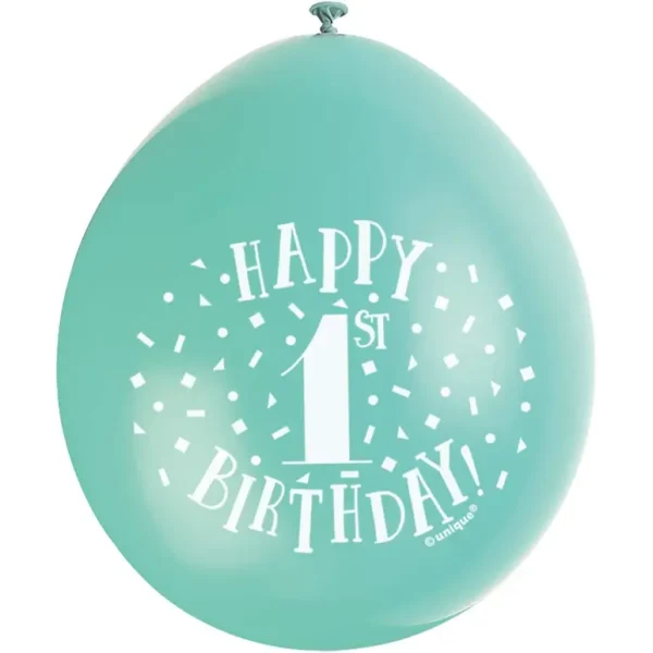 UNIQUE PARTY HAPPY 1ST BIRTHDAY LATEX BALLOONS 9 PACK OF 10- MULTICOLOUR