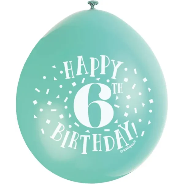 UNIQUE PARTY HAPPY 6TH BIRTHDAY LATEX BALLOONS 9 PACK OF 10 - MULTICOLOUR