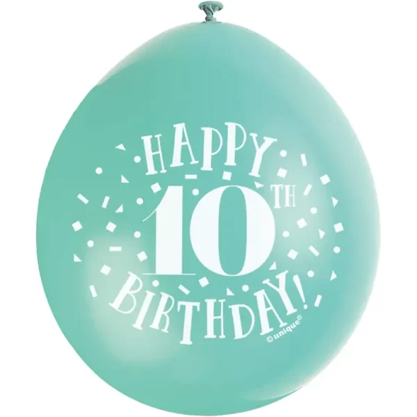 UNIQUE PARTY HAPPY 10TH BIRTHDAY LATEX BALLOONS 9 PACK OF 10 - MULTICOLOUR