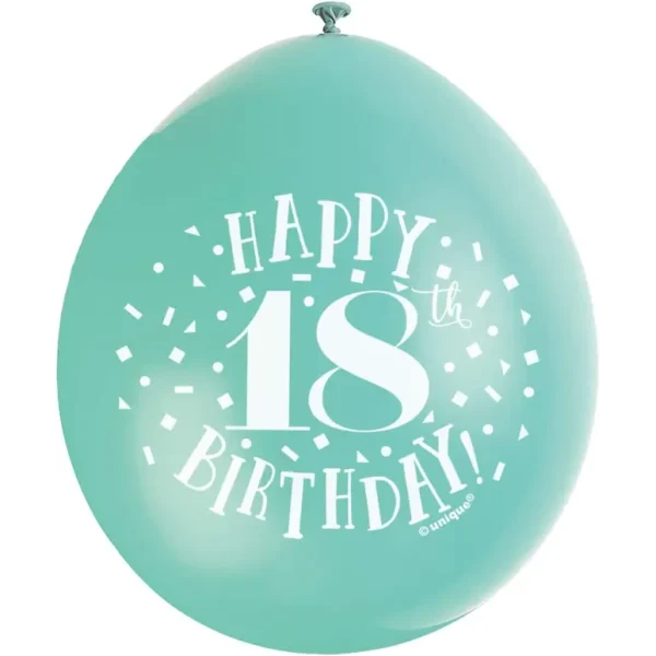 UNIQUE PARTY HAPPY 18TH BIRTHDAY LATEX BALLOONS 9 PACK OF 10- MULTICOLOUR