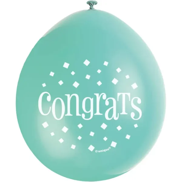 UNIQUE PARTY HAPPY CONGRATULATIONS LATEX BALLOONS 9 PACK OF 10- MULTICOLOUR