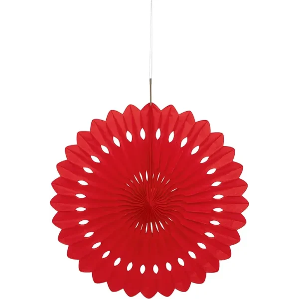 UNIQUE PARTY TISSUE PAPER FAN DECORATION 40CM - RED