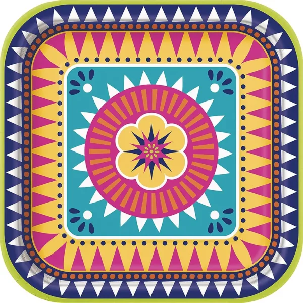 UNIQUE PARTY BOHO FIESTA SQUARE PLATE 9 PACK OF 8