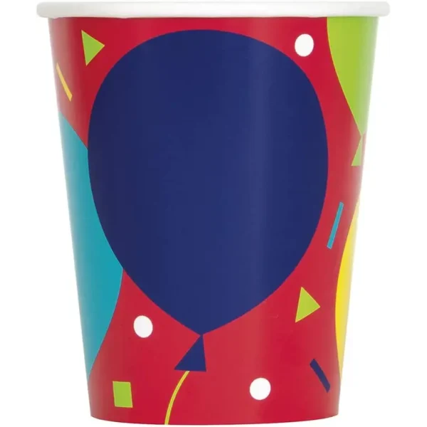 UNIQUE PARTY HAPPY BIRTHDAY PARTY BALLOON PAPER CUPS 9OZ 9 PACK OF 8