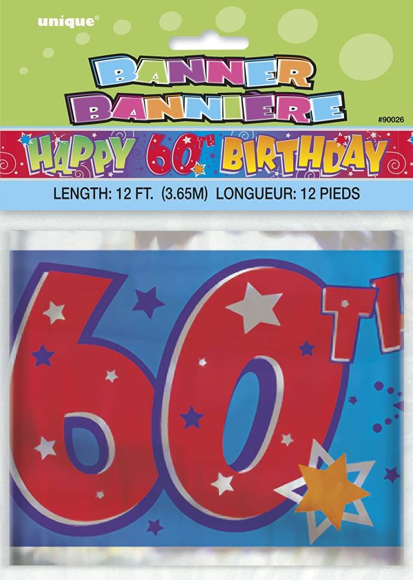 UNIQUE PARTY HAPPY 60TH BIRTHDAY FOIL PARTY BANNER 12FT