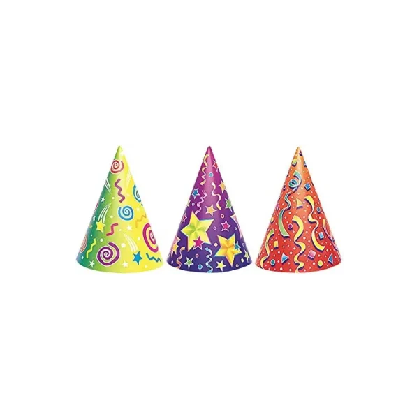 UNIQUE PARTY MULTICOLOUR CONFETTI CONE PARTY HATS PACK OF 6