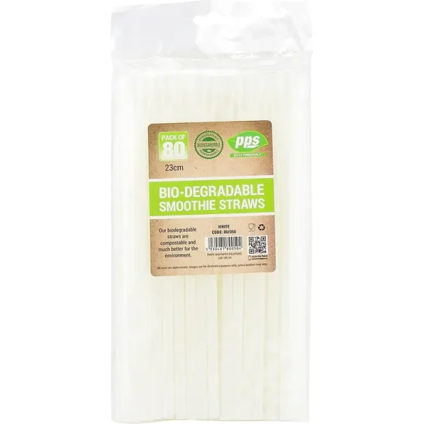 PPS WHITE BIODEGRADABLE COMPOSTABLE DRINKING PARTY STRAWS 23CM PACK OF 50