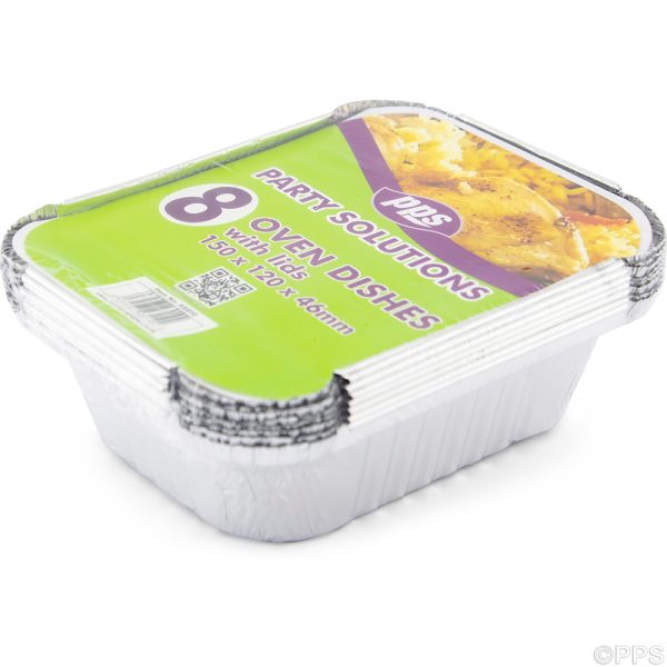 PPS FOIL OVEN DISHES & LIDS SMALL 150 X 120 X 46MM PACK OF 8