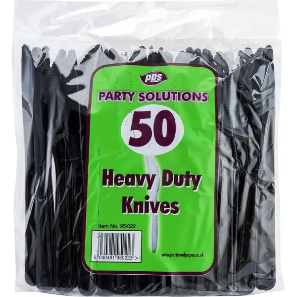 PPS CUTLERY HEAVY DUTY BLACK PLASTIC KNIVES PACK OF 50