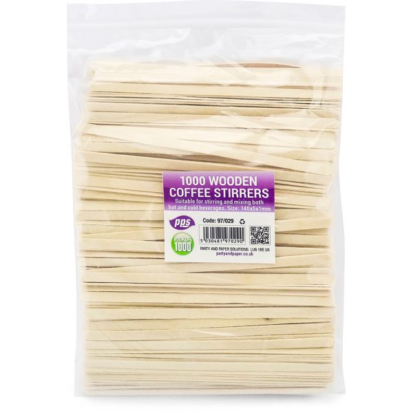 PPS TEA / COFFEE WOODEN STIRRER 140 X 5 X 1MM PACK OF 1000