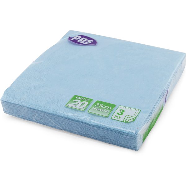 PPS NAPKINS 3 PLY 33CM X 33CM PACK OF 20 - LIGHT BLUE