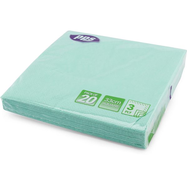 PPS NAPKINS 3 PLY 33CM X 33CM PACK OF 20 - LIGHT GREEN