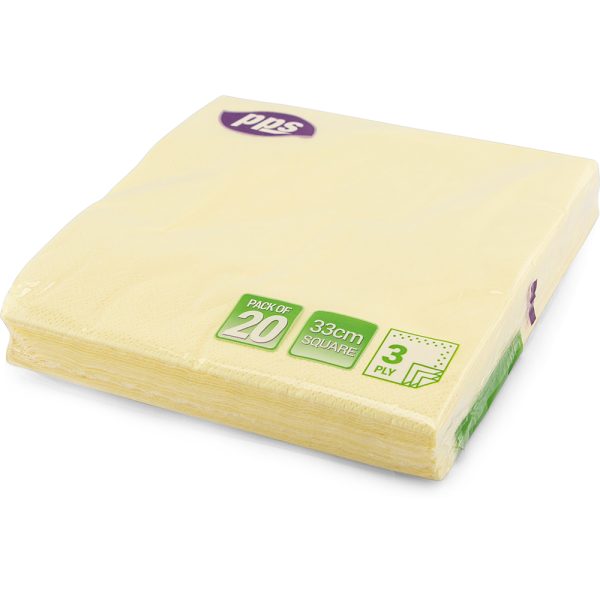 PPS NAPKINS 3 PLY 33CM X 33CM PACK OF 20 - CHAMPAGNE