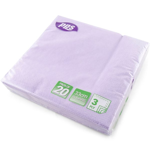 PPS NAPKINS 3 PLY 33CM X 33CM PACK OF 20 - LILAC