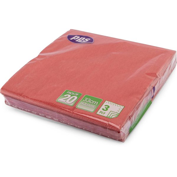 PPS NAPKINS 3 PLY 33CM X 33CM PACK OF 20 - RED