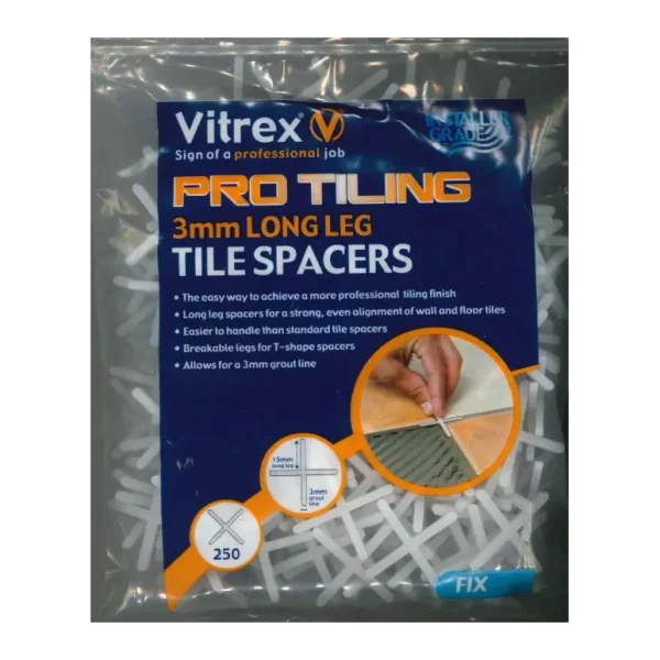 VITREX LONG LEG TILE SPACERS 3MM PACK OF 250