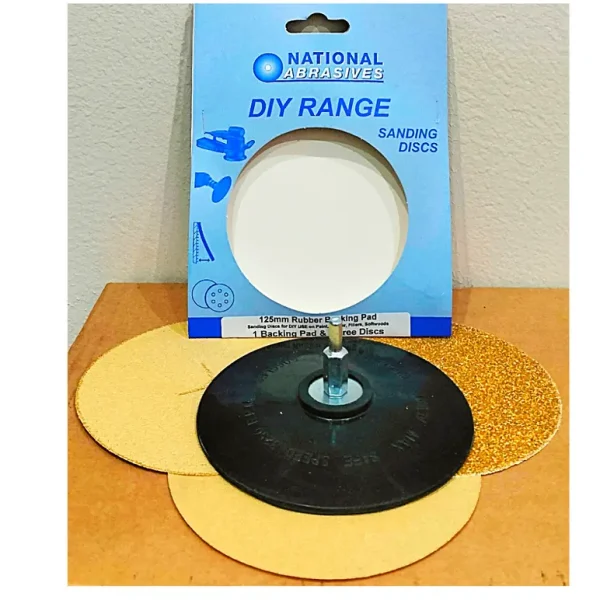 NATIONAL ABRASIVES 3 ASSORTED SANDING DISCS WITH RUBBER BACKING PAD 125MM