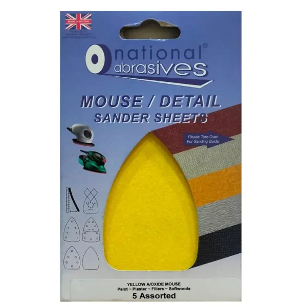 NATIONAL ABRASIVES ASSORTED GRIT YELLOW A/OXIDE MOUSE SANDER PAD PACK OF 5