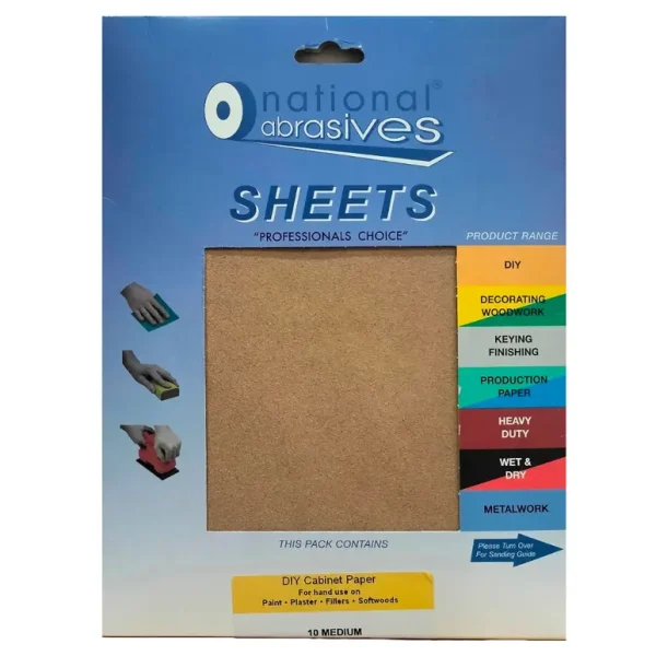 NATIONAL ABRASIVES CABINET PAPER MEDIUM 280 X 230MM PACK OF 10