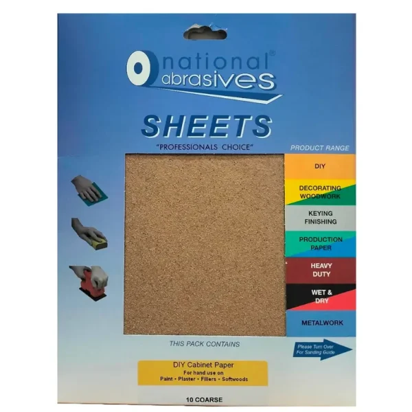 NATIONAL ABRASIVES CABINET PAPER COARSE 280 X 230MM PACK OF 10