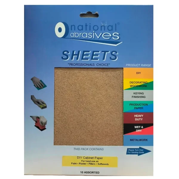 NATIONAL ABRASIVES ASSOERTED CABINET PAPER 280 X 230MM PACK OF 10