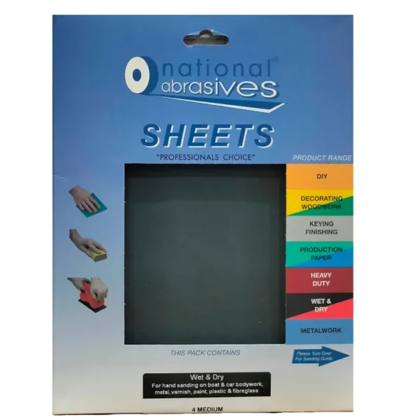 NATIONAL ABRASIVES WET & DRY SHEET MEDIUM 280 X 230MM PACK OF 4