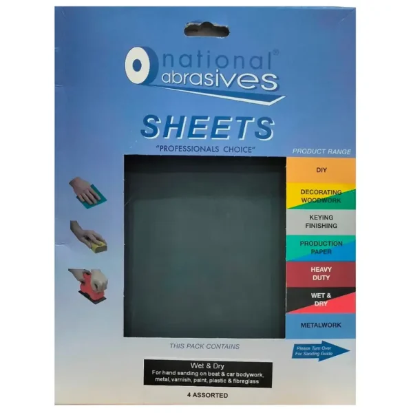 NATIONAL ABRASIVES ASSORTED WET & DRY SHEET 280 X 230MM PACK OF 4