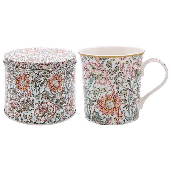 WILLIAM MORRIS PINK AND ROSE MUG IN A TIN