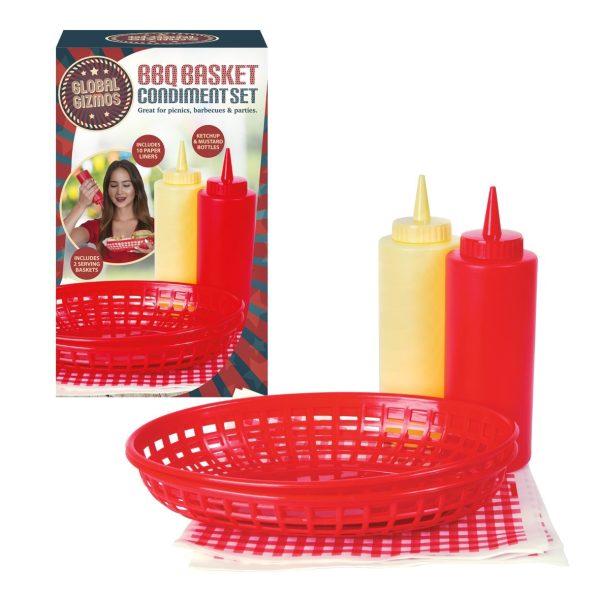 BBQ CHIP BASKET SET WITH TISSUES & SAUCE BOTTLES