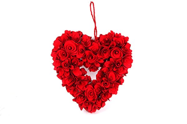 LARGE RED WOODEN ROSE HEART WREATH