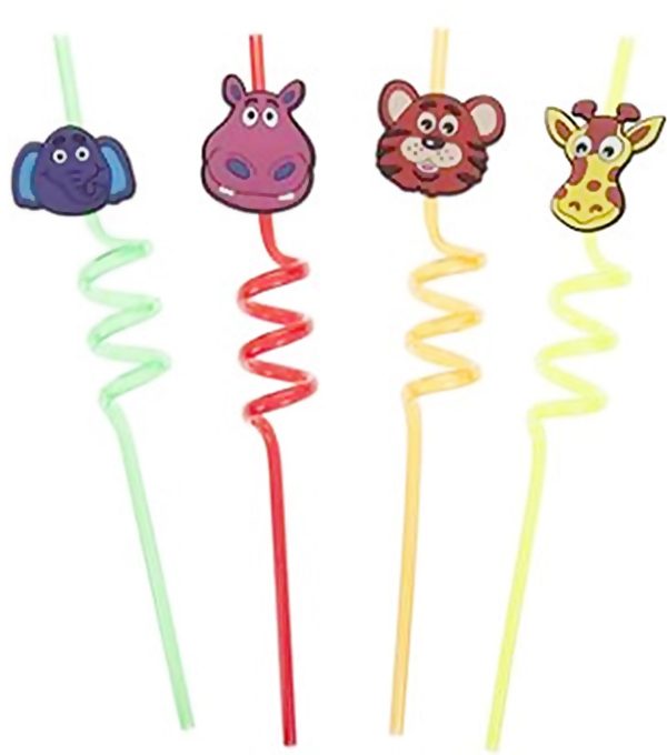 4 PC ANIMAL HEADS CRAZY STRAWS