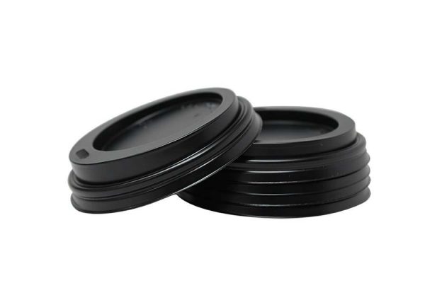 BLACK SIP THROUGH DOMED LID FOR 8OZ PAPER CUPS 100/PK