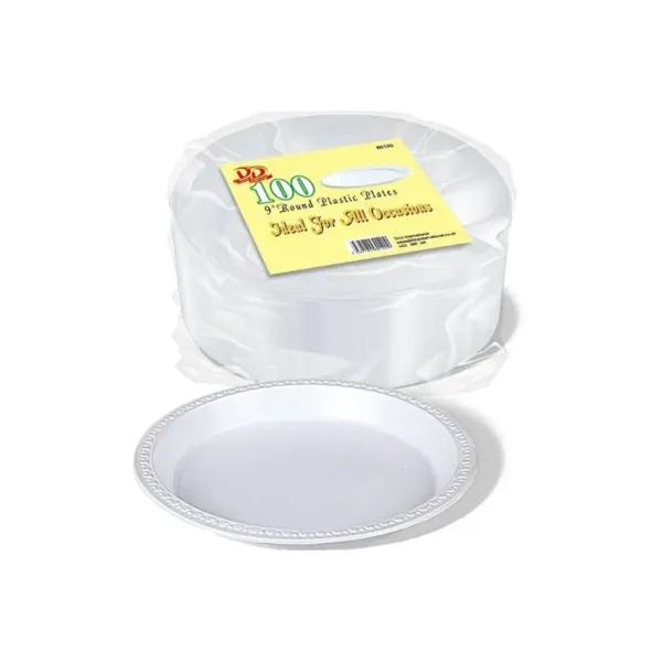 100 DISPSOABLE ROUND PLASTIC PLATES 9 INCH