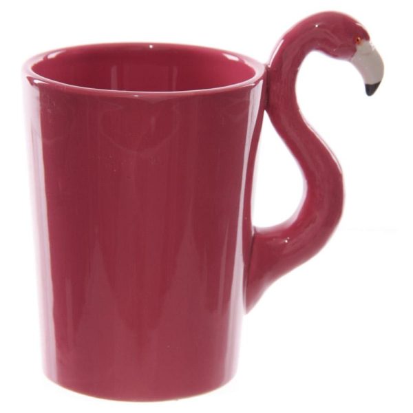 PINK FALMINGO SHAPED HANDLE CERAMIC MUG