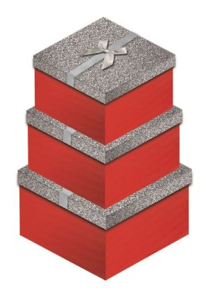 3 PCS SILVER GLITTER SQUARE BOX
